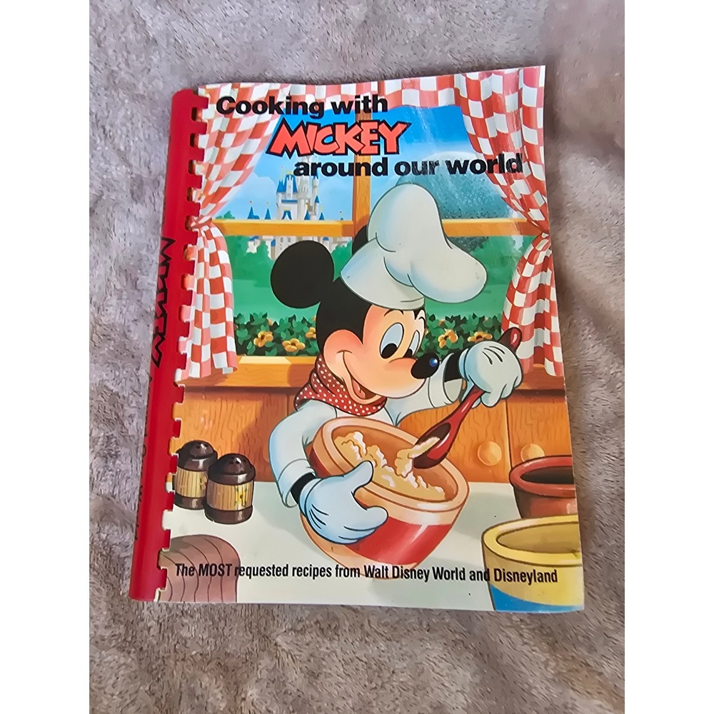 Vintage 1987 Cooking with Mickey Around Our World Disney Cookbook Spiral Bound